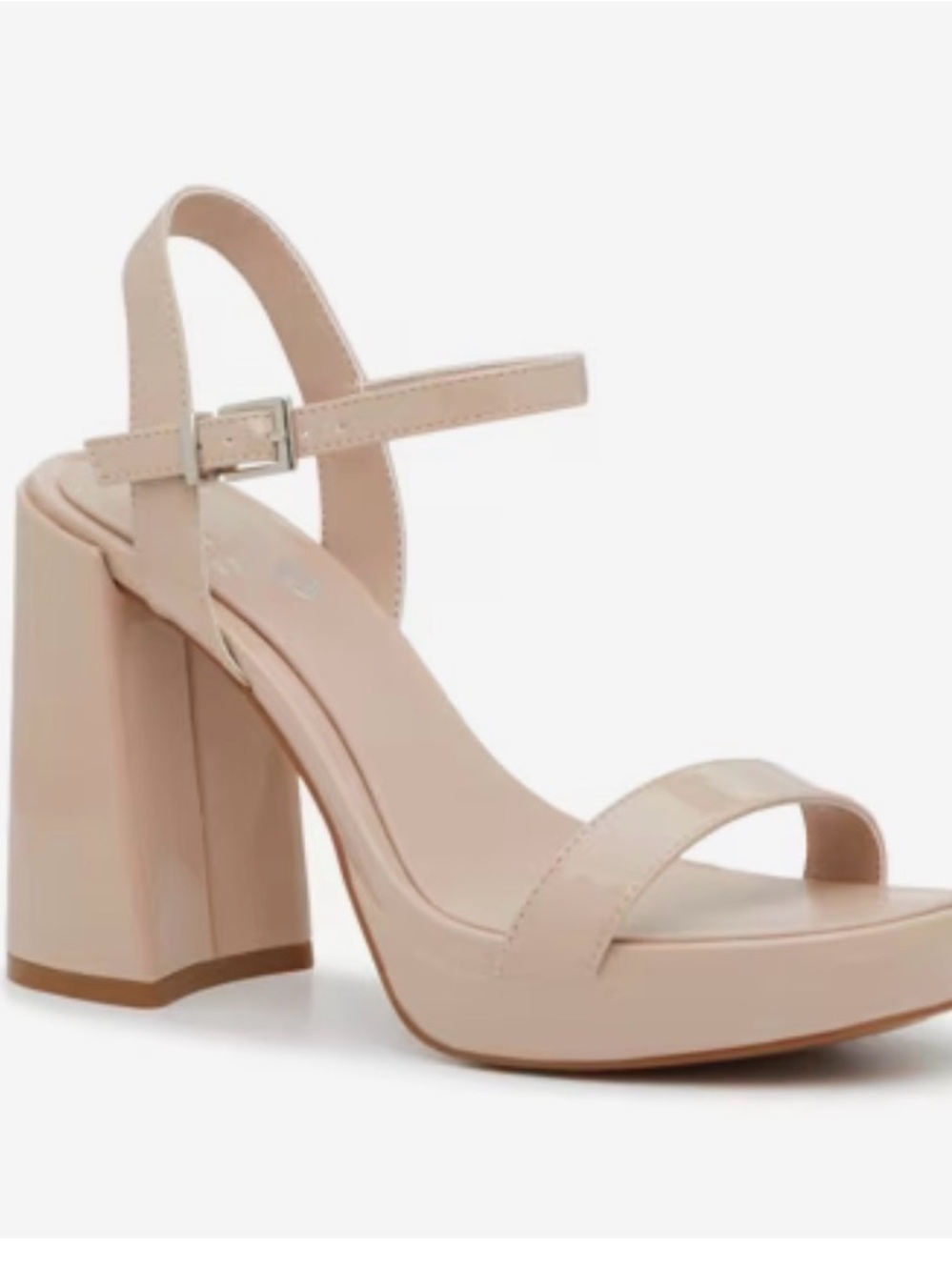 Mix No. 6  The Sabria Patent Nude Ankle-Strap Block Heel Sandals 7.5 Wide Width